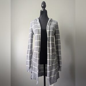 SO Hooded Cardigan with Gray and White Stripes